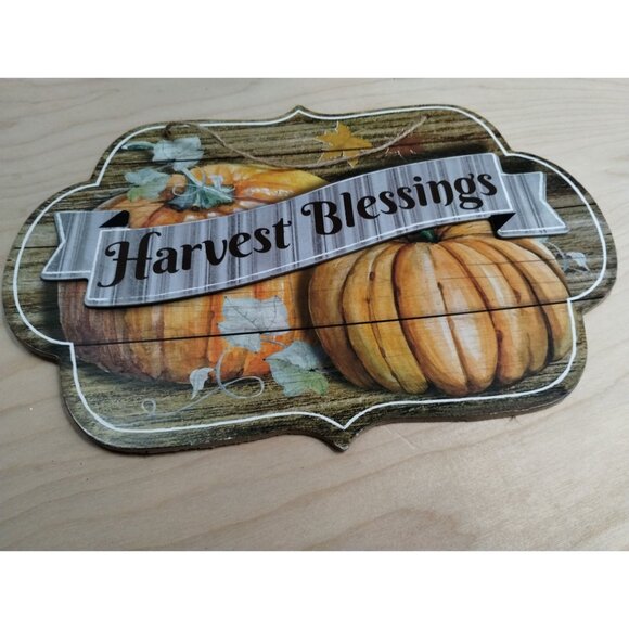 Harvest Blessings Pumpkin Rustic Fall Wooden Hanging Wall Sign Thanksgiving - Picture 6 of 6